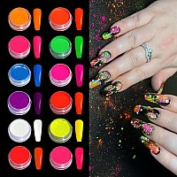 Bishengyf 12 Pigment Chrome Nail Powder Fluorescence Pigment Ultrafine Glitter Nail Chrome Powder Pigments Dust Nail Nail Art P