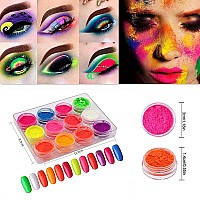 Bishengyf 12 Pigment Chrome Nail Powder Fluorescence Pigment Ultrafine Glitter Nail Chrome Powder Pigments Dust Nail Nail Art P