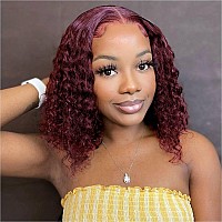 Huiwanyan 99J Burgundy Curly Wig Human Hair Deep Wave 13X4 Hd Lace Front Wigs Human Hair Pre Plucked Red Short Curly Bob Wig Hum