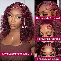 Huiwanyan 99J Burgundy Curly Wig Human Hair Deep Wave 13X4 Hd Lace Front Wigs Human Hair Pre Plucked Red Short Curly Bob Wig Hum