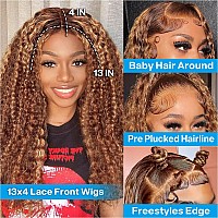 Huiwanyan Highlight Short Curly Human Hair Wig 13X4 Hd Honey Blonde Lace Frontal Curly Bob Wigs Human Hair Pre Plucked 180 Dens