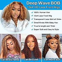 Huiwanyan Highlight Short Curly Human Hair Wig 13X4 Hd Honey Blonde Lace Frontal Curly Bob Wigs Human Hair Pre Plucked 180 Dens