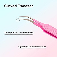 Vavalash Lash Tweezers For Eyelash Extensions Diamond Grip Curved Tweezer For Making Volume And Classic Fans 1 Pcs Pink And Whit