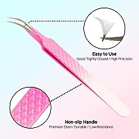 Vavalash Lash Tweezers For Eyelash Extensions Diamond Grip Curved Tweezer For Making Volume And Classic Fans 1 Pcs Pink And Whit