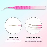 Vavalash Lash Tweezers For Eyelash Extensions Diamond Grip Curved Tweezer For Making Volume And Classic Fans 1 Pcs Pink And Whit