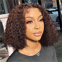 Huiwanyan Chocolate Brown Curly Lace Front Wigs Human Hair Pre Plucked 13X4 Hd Deep Wave Lace Front Wigs Human Hair Curly Bob Wi