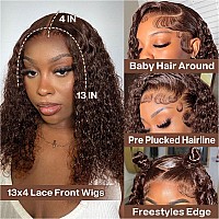 Huiwanyan Chocolate Brown Curly Lace Front Wigs Human Hair Pre Plucked 13X4 Hd Deep Wave Lace Front Wigs Human Hair Curly Bob Wi