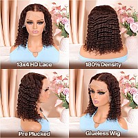 Huiwanyan Chocolate Brown Curly Lace Front Wigs Human Hair Pre Plucked 13X4 Hd Deep Wave Lace Front Wigs Human Hair Curly Bob Wi