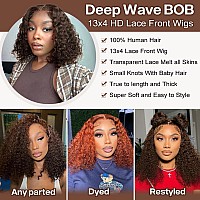 Huiwanyan Chocolate Brown Curly Lace Front Wigs Human Hair Pre Plucked 13X4 Hd Deep Wave Lace Front Wigs Human Hair Curly Bob Wi