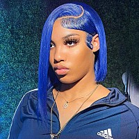 Huiwanyan Blue Wig Human Hair 13X4 Hd Lace Front Wigs Human Hair Pre Plucked Bob Wig Blue Human Hair Wig Glueless 180 Density B