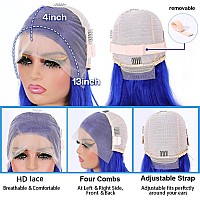 Huiwanyan Blue Wig Human Hair 13X4 Hd Lace Front Wigs Human Hair Pre Plucked Bob Wig Blue Human Hair Wig Glueless 180 Density B