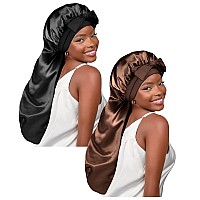 Yanibest 2Pcs Silk Bonnet For Sleeping Braid Bonnet For Long Hair With Tie Band Bonnet For Braids For Black Women Curly Hair Loc