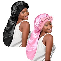 Yanibest 2Pcs Silk Bonnet For Sleeping Braid Bonnet For Long Hair With Tie Band Bonnet For Braids For Black Women Curly Hair Loc