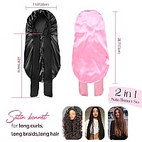 Yanibest 2Pcs Silk Bonnet For Sleeping Braid Bonnet For Long Hair With Tie Band Bonnet For Braids For Black Women Curly Hair Loc