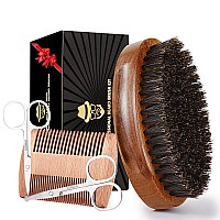 Sosoon Beard Brush For Men 100 Pure Boar Bristle Beard Brush Beard Grooming Set Including Beard Comb 2 Pcs Mustache Scissors