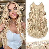 Morica Invisible Wire Hair Extensions 20 Inch Hair Extensions Halo Ash Blonde Mix Bleach Blonde Long Wavy Synthetic Hairpiece