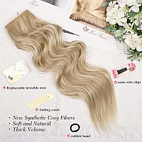 Morica Invisible Wire Hair Extensions 20 Inch Hair Extensions Halo Ash Blonde Mix Bleach Blonde Long Wavy Synthetic Hairpiece