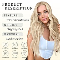 Morica Invisible Wire Hair Extensions 20 Inch Hair Extensions Halo Ash Blonde Mix Bleach Blonde Long Wavy Synthetic Hairpiece