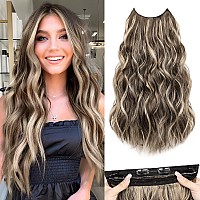 Morica Invisible Wire Hair Extensions 20 Inch Chocolate Brown Mix Ash Brown Long Wavy Synthetic Hairpiece With Transparent Wir