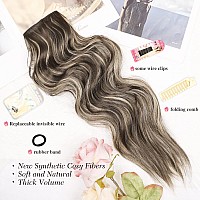 Morica Invisible Wire Hair Extensions 20 Inch Chocolate Brown Mix Ash Brown Long Wavy Synthetic Hairpiece With Transparent Wir