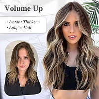 Morica Invisible Wire Hair Extensions 20 Inch Chocolate Brown Mix Ash Brown Long Wavy Synthetic Hairpiece With Transparent Wir