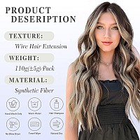 Morica Invisible Wire Hair Extensions 20 Inch Chocolate Brown Mix Ash Brown Long Wavy Synthetic Hairpiece With Transparent Wir