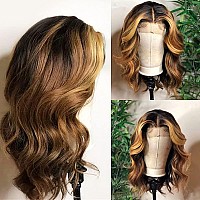 Andria Short Wig Ombre Highlight Brown Colorful Wavy Wig Lace Front Wigs For Women Natural Loose Wave Wigs Synthetic Heat Resist