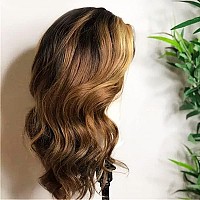 Andria Short Wig Ombre Highlight Brown Colorful Wavy Wig Lace Front Wigs For Women Natural Loose Wave Wigs Synthetic Heat Resist