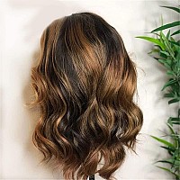 Andria Short Wig Ombre Highlight Brown Colorful Wavy Wig Lace Front Wigs For Women Natural Loose Wave Wigs Synthetic Heat Resist