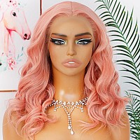 Andria Short Wig Pink Colorful Wavy Wig Lace Front Wigs For Women Natural Loose Wave Wigs Synthetic Heat Resistant Fiber Hair Gl