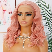 Andria Short Wig Pink Colorful Wavy Wig Lace Front Wigs For Women Natural Loose Wave Wigs Synthetic Heat Resistant Fiber Hair Gl