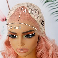 Andria Short Wig Pink Colorful Wavy Wig Lace Front Wigs For Women Natural Loose Wave Wigs Synthetic Heat Resistant Fiber Hair Gl