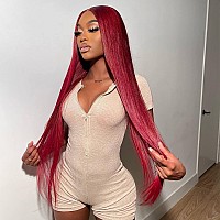 Andria Lace Front Wigs Straight Hair Glueless Lace Wigs Synthetic Long Silk Straight Natural Wig Heat Resistant Fiber Red Wig Wi