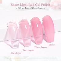 Shoyum Sheer Light Red Gel Nail Polish 15Ml Jelly Red Translucent Color Uvled Soak Off Gel Polish For Diy Nail Art Manicure An