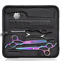 Jason Hair Cutting Scissors Set Professional 10 Pcs Haircut Scissors Kit Texturizing Scissors With 30 Teeth Straight Shears