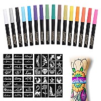 Anmmy Temporary Tattoo Metallic Markers For Skin 16Count Body Markers77 Large Tattoo Stencils Of Assorted Colors For Kids And