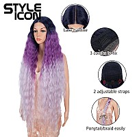 Style Icon 41 Ombre Purple Lace Front Wigs Long Wavy Synthetic Wigs With Baby Hair Half Hand Tied 130 Density Wigs 41 Gtbv