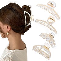 Mehayi 4 Pcs Large Pearl Hair Claw Clips For Women Girls Hair Barrette Clamps For Thick Thin Hair Fashion Hair Accessories Hea