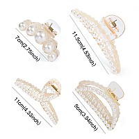 Mehayi 4 Pcs Large Pearl Hair Claw Clips For Women Girls Hair Barrette Clamps For Thick Thin Hair Fashion Hair Accessories Hea