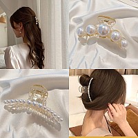 Mehayi 4 Pcs Large Pearl Hair Claw Clips For Women Girls Hair Barrette Clamps For Thick Thin Hair Fashion Hair Accessories Hea