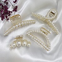 Mehayi 4 Pcs Large Pearl Hair Claw Clips For Women Girls Hair Barrette Clamps For Thick Thin Hair Fashion Hair Accessories Hea