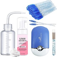 Aremod Eyelash Cleanser For Extensions Lash Shampoo Kit With Lash Fan 30Ml Lash Shampoo Eyelash Extension Brush And Wash Bottl