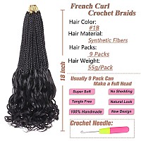 Ruiyok 9 Packs French Curl Crochet Braids 18 Inch Pre Looped Goddess Box Braids With Curly Ends Synthetic Crochet Hair Bouncy Fr