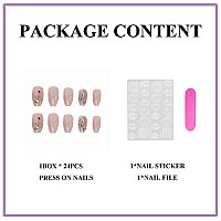 Mervf Coffin Press On Nails Medium Fake Nails Glitter French Tip Ballerina Glue On Nails With Rhinestones Design Artificial Luxu