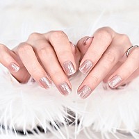 Elevenail Glossy Shiny Glitter Nude Pink Press On Nails Short Squoval False Acrylic Uv Gel Nail Art Tips Salon Women Girls Diy M