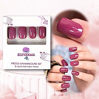 Elevenail Press On Nails Glossy Dark Rose Pink False Nails Medium Length Squoval Nail Art Tips Salon Women Girls Diy Manicure Da