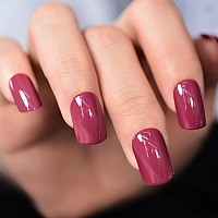 Elevenail Press On Nails Glossy Dark Rose Pink False Nails Medium Length Squoval Nail Art Tips Salon Women Girls Diy Manicure Da