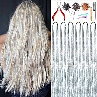 Silver Tinsel Hair Extensions Kit 1400 Strands Sparkling Glitter Fairy Hair Tinsel With Tools Heat Resistant And Hair Tensile