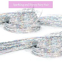 Silver Tinsel Hair Extensions Kit 1400 Strands Sparkling Glitter Fairy Hair Tinsel With Tools Heat Resistant And Hair Tensile