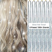 Silver Tinsel Hair Extensions Kit 1400 Strands Sparkling Glitter Fairy Hair Tinsel With Tools Heat Resistant And Hair Tensile